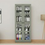Biblioth�que vitrine vert sauge, 6 �tag�res r�glables salta