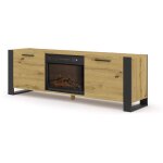 Bim furniture - meuble tv nuka 180x40x58 cm avec chemin�e �lectrique ch�ne artisan / noir mat table tv, ...