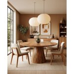 Bistrot - table salle � manger ronde bois manguier, pi�tement conique & style convivial