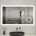 Biubiubath - 160x80cm tricolor anti - bue led miroir de salle de bain avec bluetooth et miroir grossissant ...