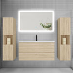 Biubiubath - ensemble meuble de salle de bains 100cm, simple vasque + colonne + led miroir rectangulaire, ...
