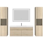 Biubiubath - ensemble meuble de salle de bain 100cm, vasque c�ramique + colonne haut x2 + led miroir, ...