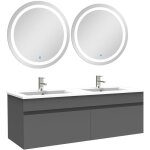 Biubiubath ensemble de meuble salle de bain 120cm anthracite double vasque + deux miroir lumineux rond ...