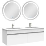Biubiubath ensemble de meuble salle de bain 120cm blanc double vasque + deux miroir lumineux rond