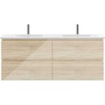 Biubiubath - ensemble meuble salle de bain 120cm avec double vasque en céramique, meuble 4 tiroirs, chêne ... Biubiubath - ensemble meuble salle de bain 120cm avec double vasque en céramique, meuble 4 tiroirs, chêne ...