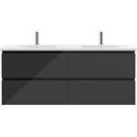 Biubiubath ensemble meuble salle de bain 120cm avec double vasque en cramique, meuble 4 tiroirs, noir ...