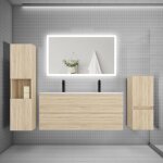 Biubiubath - ensemble meuble de salle de bain 120cm, double vasque + colonne + led miroir rectangulaire, ... Biubiubath - ensemble meuble de salle de bain 120cm, double vasque + colonne + led miroir rectangulaire, ...