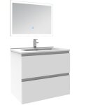 Ensemble meuble de salle de bain 60cm, vasque céramique et led miroir rectangulaire, blanc Ensemble meuble de salle de bain 60cm, vasque céramique et led miroir rectangulaire, blanc
