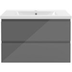 Biubiubath - ensemble meuble salle de bain 80cm anthracite avec simple vasque en c�ramique, meuble 2 ...