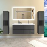 Biubiubath - ensemble meubles salle de bain anthracite 120cm avec vasque + miroir led + double colonne ...