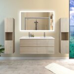 Biubiubath - ensemble meubles salle de bain chne 120cm avec vasque + miroir led + double colonne