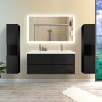 Biubiubath - ensemble meubles salle de bain noir 120cm avec vasque + miroir led + double colonne
