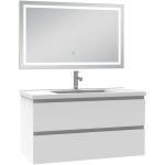 Biubiubath - ensemble meuble de salle de bain avec tiroirs 100cm, vasque céramique et led miroir, blanc ... Biubiubath - ensemble meuble de salle de bain avec tiroirs 100cm, vasque céramique et led miroir, blanc ...