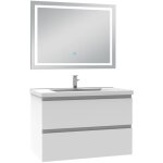 Biubiubath - ensemble meuble de salle de bain avec tiroirs 80cm, vasque céramique et led miroir, blanc ... Biubiubath - ensemble meuble de salle de bain avec tiroirs 80cm, vasque céramique et led miroir, blanc ...