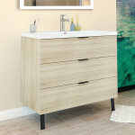 Biubiubath meuble de salle de bain 100cm avec 3 tiroirs + 2 pieds, meuble simple vasque, ch�ne
