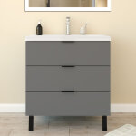 Biubiubath meuble de salle de bain 60cm avec 3 tiroirs + 2 pieds, meuble simple vasque, anthracite