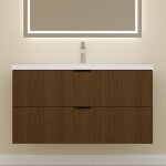 Biubiubath meuble de salle de bain suspendu 100 cm noyer avec 2 tiroirs + vasque c�ramique