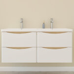 Biubiubath meuble de salle de bain suspendu brillant 120 cm avec vasque + 4 tiroirs, blanc et ch�ne