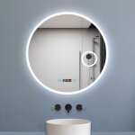 Biubiubath - miroir rond de salle de bain 70cm led tricolore horloge + loupe + anti - bu�e + m�moire