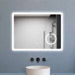 Biubiubath - miroir de salle de bain led 100x60cm tricolor anti - bu�e avec bluetooth et loupe 3x, m�moire ...