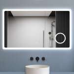 Biubiubath - miroir de salle de bain led 160x80cm tricolor anti - bu�e avec bluetooth et loupe 3x, m�moire ...