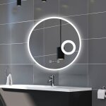 Biubiubath - miroir salle de bain led rond 60cm tricolore + dimmable + horloge + 3x loupe + fonction ...