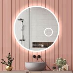 Biubiubath miroir de salle de bain rond 80cm led 3 couleurs + dimmable + horloge + 3x loupe + anti - ...