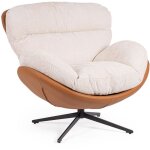 Bizzotto - fauteuil pivotant 100x101x94 cm en pu cognac et tissu texturé beige Bizzotto - fauteuil pivotant 100x101x94 cm en pu cognac et tissu texturé beige