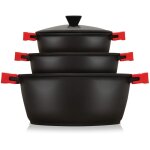 Blackt3 batterie de cuisine induction 6 pices aluminium fonte 3 casseroles 3 couvercles noir - briebe ...
