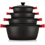 Blackt4 batterie de cuisine induction 8 pices aluminium fonte 4 casseroles 4 couvercles noir - briebe ...