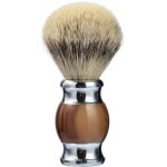 Blaireau � pointe en argent sterling avec manche en r�sine fine et base en acier inoxydable (marron)