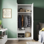Blanc armoires avec miroir et tiroir 2 portes meubles de chambre  coucher 76x47x180cm - sonni