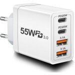 (blanc)chargeur rapide 55w - multi secteur - 4 ports usb - compatible iphone, ipad, samsung - protection ...