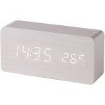 Blanc) rveil digital en bois avec contrle sonore par led, alimentation double par batterie usb, horloge ...