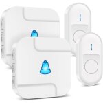 Blanc sonnette sans fil : sonnette d'entr�e sans fil avec 2 boutons de sonnette �tanches et 2 r�cepteurs, ...
