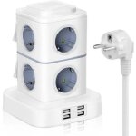 (blanc)tour multiprise �lectrique, multiprise parasurtenseur parafoudre avec 8 prises et 4 ports usb, ...