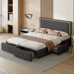 Blanketswarm - lit coffre 160x200, lit capitonn lit double avec 4 tiroir lit 2 places lit adulte led ...