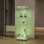Vitrine en verre tremp 3 tagres 127x45x36. 5cm, meuble vitrine avec porte et lampes, vitrine sur pied ...