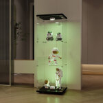 Blanketswarm - vitrine en verre tremp� 3 �tag�res 127x45x36. 5cm, meuble vitrine avec porte et lampes, ...