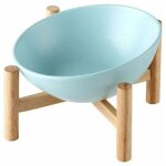 Bleu porte - gamelle sur�lev�e gamelle inclin� pour chien et chat c�ramique avec bambou support en bois ...