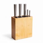 Bloc � couteaux relaxdays vide, bambou, insert en brins, h x l x p : 26 x 23 x 11, 5 cm, rangement de ...