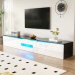 Blossom meuble tv 180 x 35 x 30 mit led, 3 tiroirs, finition brillante, adaptable en fixation murale, ...