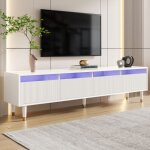 Blossom meuble tv led, 4 tiroirs et 4 espaces de rangement, meuble t�l� pour chambre, 178x35x45cm - blanc ...
