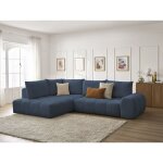 Bobochic - canap� d'angle l convertible coffre everest tissu chin� angle gauche bleu fonc�