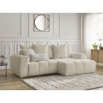 Bobochic - canap� d'angle convertible coffre roxelane tissu bouclette angle droit beige
