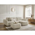 Bobochic - canap� d'angle convertible denise tissu textur� avec pouf angle droit beige