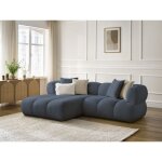 Bobochic - canap� d'angle fixe pamira tissu bouclette angle gauche bleu fonc�