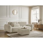 Bobochic - canap� droit convertible 3 places denise tissu textur� avec pouf beige