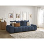 Bobochic - canap droit fixe 3 places everest tissu chin bleu fonc