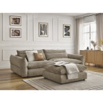 Bobochic - canap� droit fixe 3 places neil tissu textur� avec pouf taupe